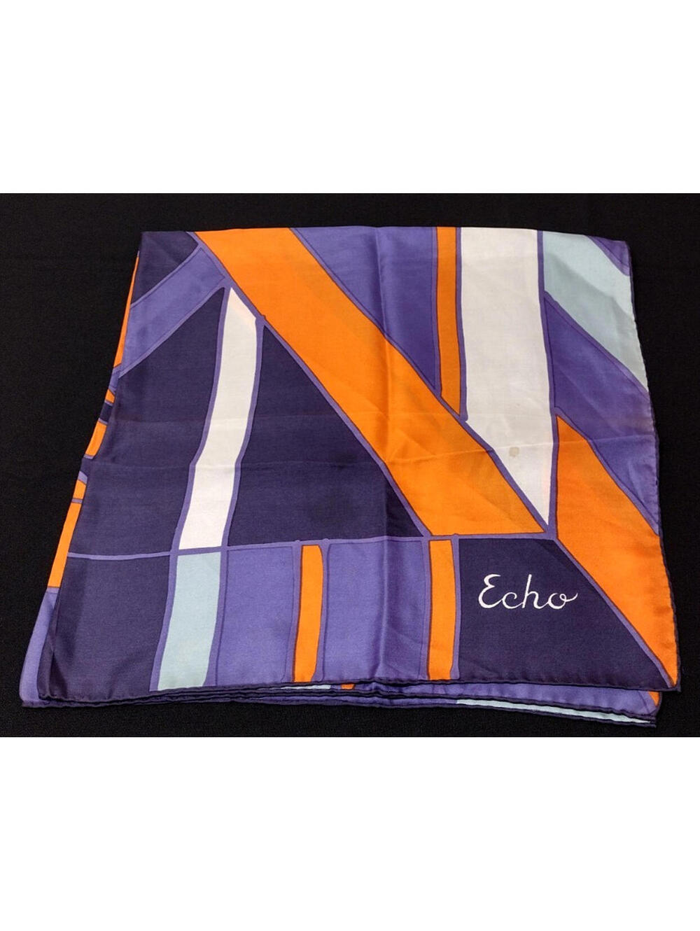 Vintage 1960s Fine Silk Square Large Scarf ECHO Purple Orange AbGeometric Mod